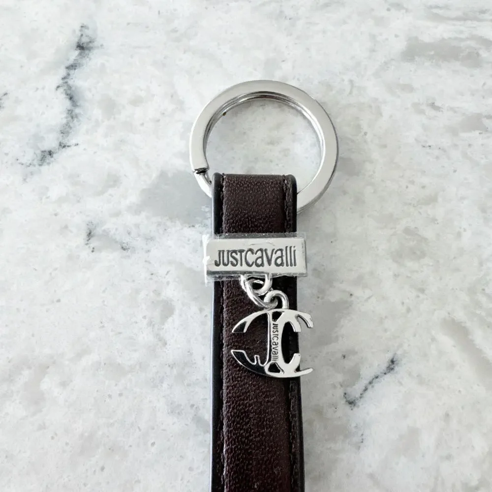 Just Cavalli‎ Leather Keychain Unisex One Size Brown Logo Anchor Charm